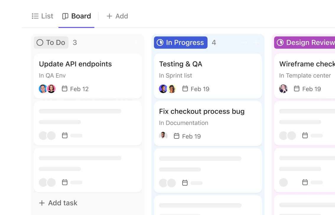 Board de operações em ClickUp